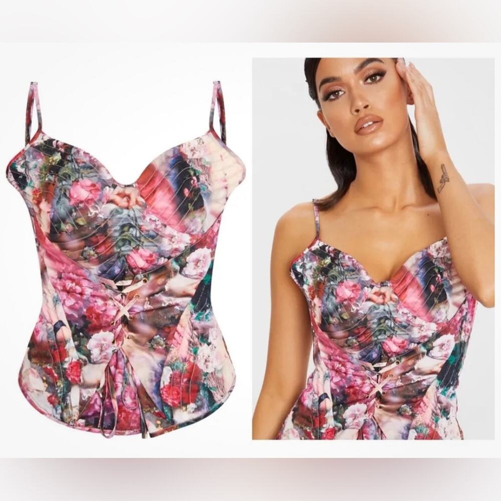 Pretty Little Thing Top Women 8 Rose Renaissance Strappy Quilt Detail Corset - Picture 11 of 11